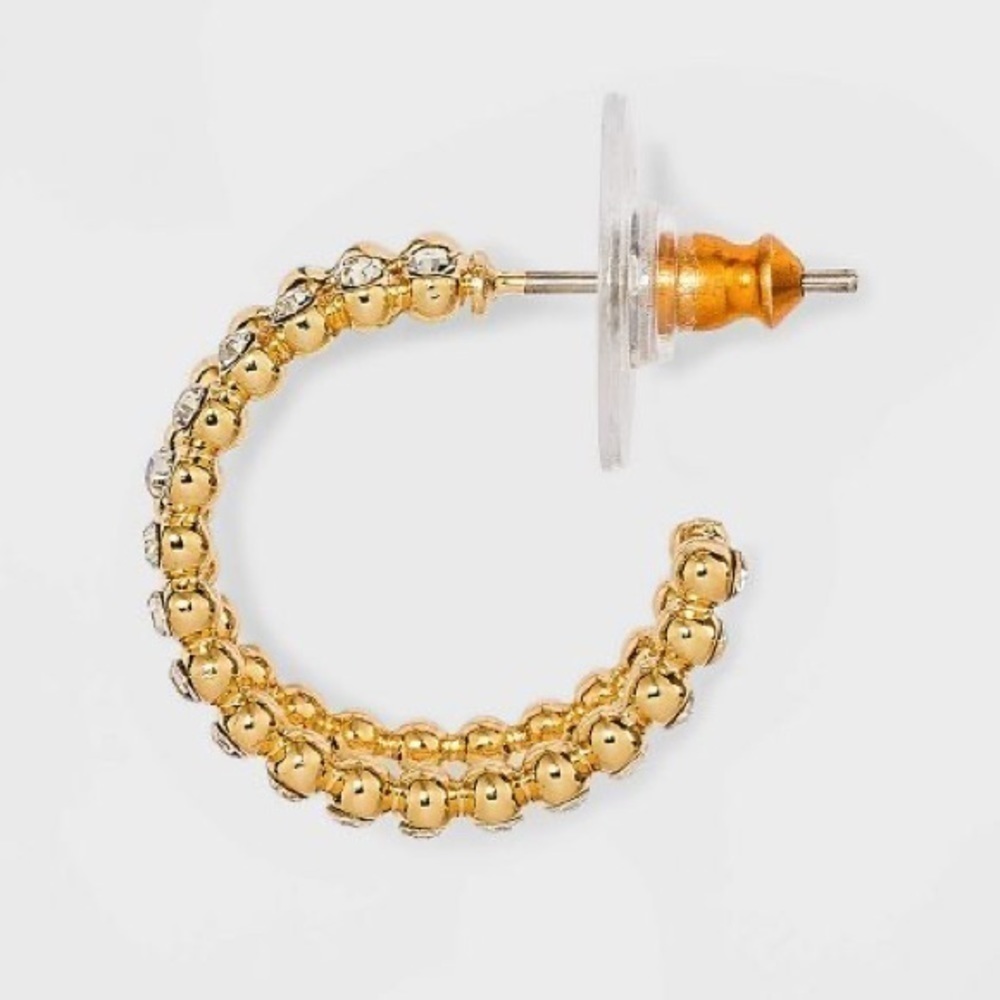 Nwt SUGARFIX by BaubleBar Crystal Beaded Double Hoop Earrings - Gold tone - Picture 2 of 2
